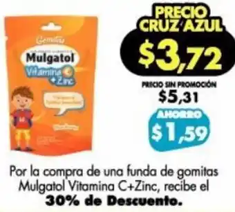 Farmacias Cruz Azul Mulgatol Vitamina C + Zinc oferta