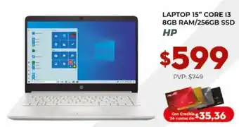 Tia Laptop 15" core i3 8gb ram 256gb ssd w10 hp oferta