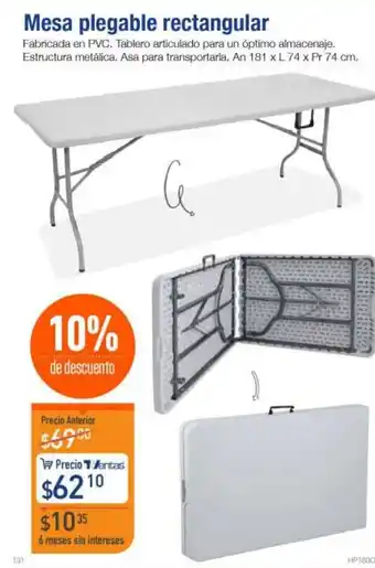 TVentas Mesa Plegable Rectangular 181 x 74 x 74cm oferta