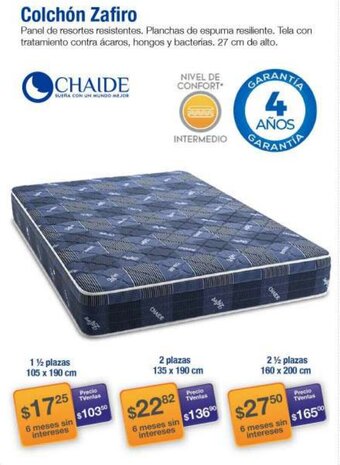TVentas Chaide Colchón Zafiro 1½ plazas 105 x 190cm oferta