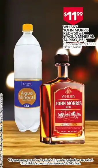 Tia Whisky john morris red 750 ml + agua mineral 1.5 l oferta
