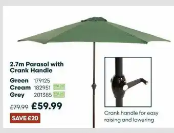 Robert Dyas 2.7m Parasol With Crank Handle offer