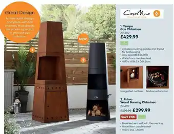 Robert Dyas 1. Tempo Gas Chiminea 2. Primo Wood Burning Chiminea offer