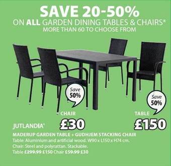 JYSK Maderup Garden Table + Gudhjem Stacking Chair offer