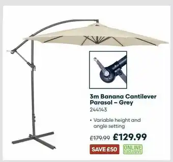 Robert Dyas 3m Banana Cantilever Parasol - Grey offer