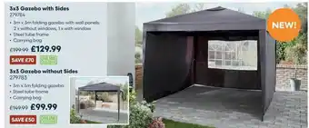 Robert Dyas 3x3 Gazebo With Sides 3x3 Gazebo Without Side offer