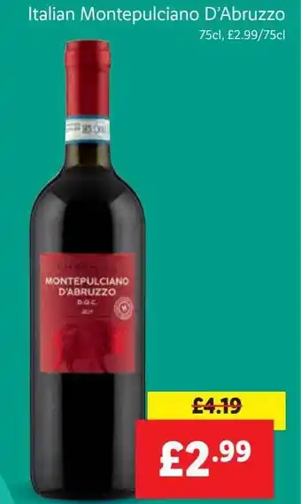 Lidl Italian Montepulciano D'abruzzo offer