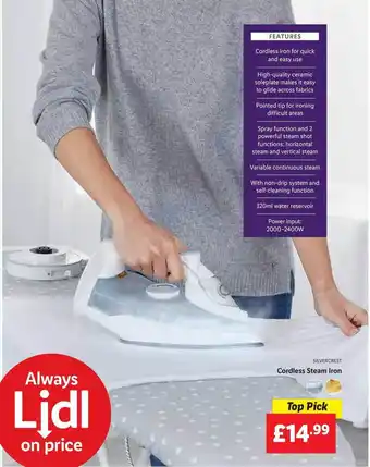 Lidl Cordless Steam Iron offer