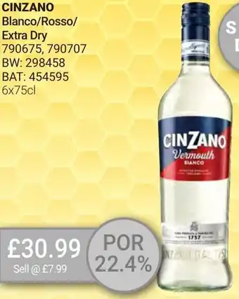Bestway Cinzano Blanco/Rosso/Extra dry 790675,790707 BW:298458 BAT: 454595 6x75cl offer