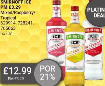 Bestway Smirnoff Ice PM £3.29 Mixed/Raspberry/Tropical 629914,728241,765063 6x70cl offer