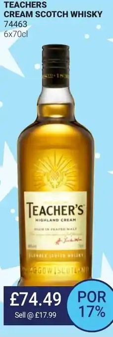 Bestway Teachers Cream Scotch Whisky 74463 6x70cl offer