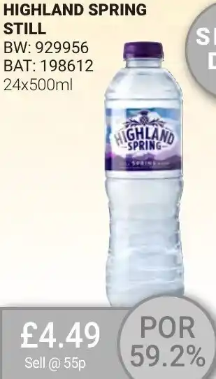 Bestway Highland Spring Still BW: 929956 BAT: 198612 24x500ml offer