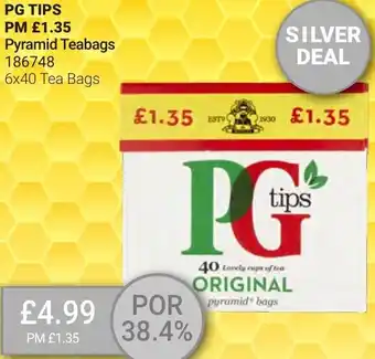 Bestway PG Tips PM £1.35 Pyramid Teabags 186748 6x40 Tea Bags offer
