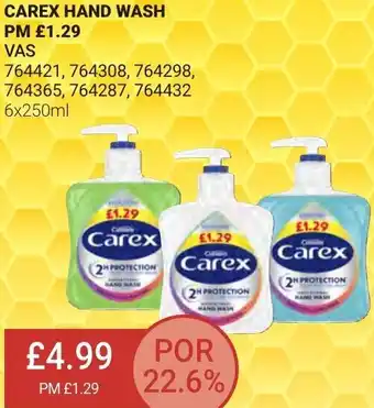 Bestway Carex Hand Wash PM £1.29 6x250ml offer