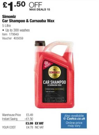 Costco Simoniz Car Shampoo & Carnauba Wax offer