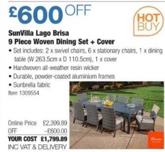 Costco Sunvilla Lago Brisa 9 Piece Woven Dining Set + Cover offer