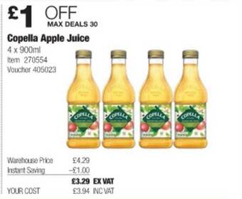 Costco Copella Apple Juice offer