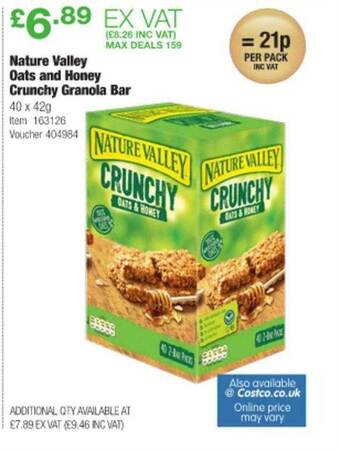 Costco Nature Valley Oats And Honey Crunchy Granola Bar offer