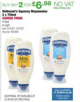 Costco Hellmann's Squeezy Mayonnaise offer