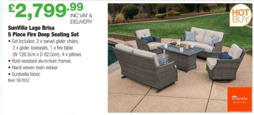 Costco Sunvilla Lago Brisa 5 Piece Fire Deep Seating Set offer