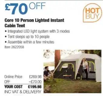 Costco Core 10 Person Lighted Instant Cabin Tent offer