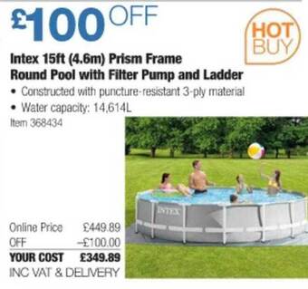 Costco Intex 15ft (4.6m) Prism Frame Round Pool With Filter Pump And Ladder offer
