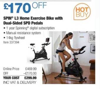 Costco Spin L3 Home Exercise Bike With Dual-sided Spd Pedals offer