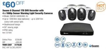 Costco Swann 8 Channel 1tb Dvr Recorder With 4 X 1080p Sensor Warning Light Security Cameras offer