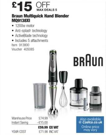 Costco Braun Multiquick Hand Blender Mq9138xi offer