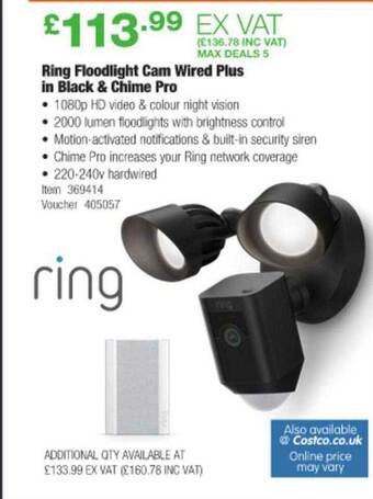 Costco Ring Floodlight Cam Wired Plus In Black & Chime Pro offer