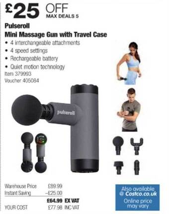 Costco Pulseroll Mini Massage Gun With Travel Case offer