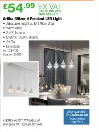 Costco Artika Glitzer 4 Pendant Led Light offer