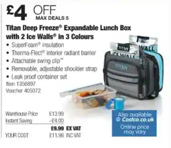 Costco Titan Deep Freeze Expandable Lunch Box With 2 Ice Walls In 3 Colours offer