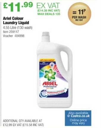 Costco Ariel Colour Laundry Liquid offer