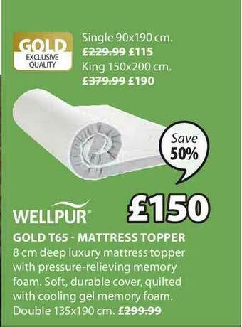 JYSK Wellpur Gold T65 - Mattress Topper offer