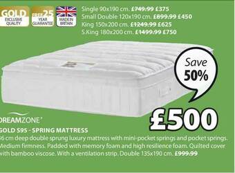 JYSK Dreamzone Gold S95 - Spring Mattress offer