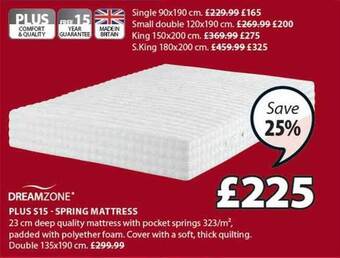 JYSK Plus S15 Spring Mattress offer