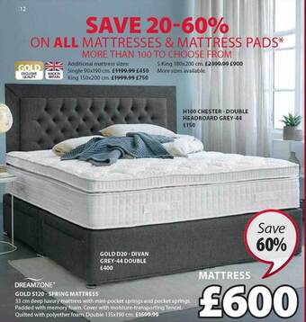 JYSK Gold S120 Spring Mattress offer
