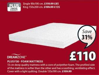 JYSK Plus F30 Foam Mattress offer