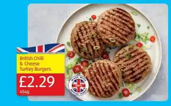 Aldi British Chilli & Cheese Turkey Burgers offer