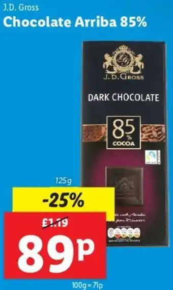 Lidl Chocolate Arriba 85% 125g offer