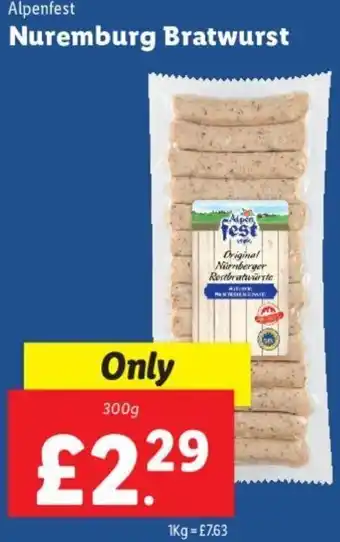 Lidl Nuremburg Bratwurst 300g offer