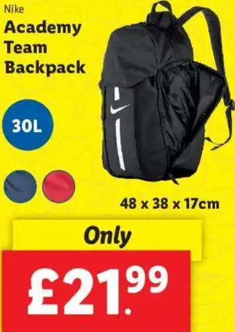 Lidl Academy Team Backpack 48 x 38 x 17cm offer