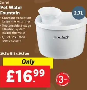 Lidl Pet Water Fountain 20.5 x 15.8 x 20.5cm offer