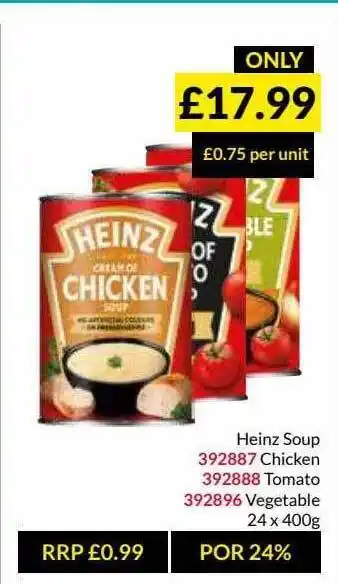 Musgrave MarketPlace Heinz Soup Chicken Or Tomato Or Vegetable offer