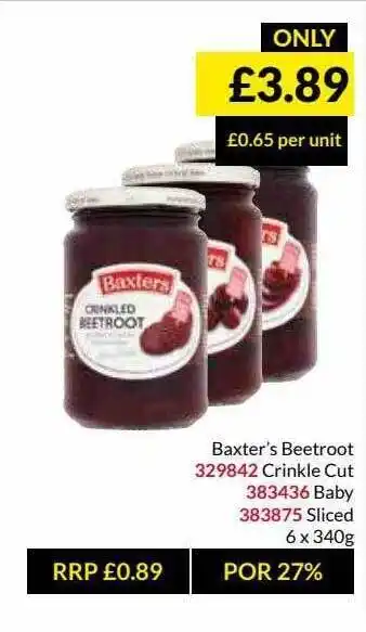 Musgrave MarketPlace Baxter's Beetroot Crinkle Cut Baby Sliced offer