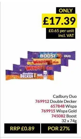 Musgrave MarketPlace Cadbury Duo Double Decker Wispa Wispa Gold Boost offer