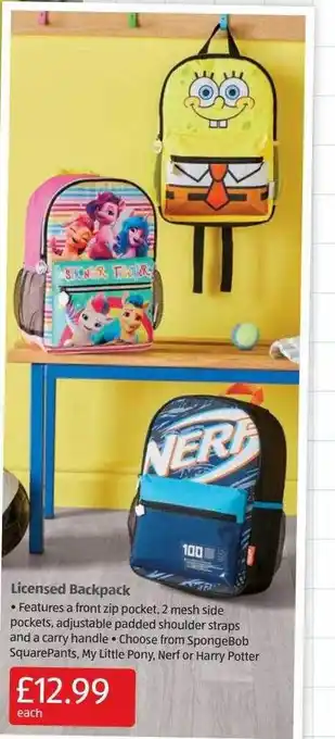 Aldi Licensed Backpack offer
