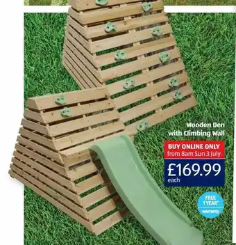Aldi Wooden Den With Climbing Wall offer