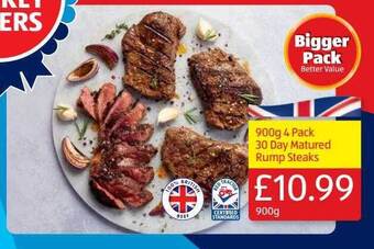 Aldi 900g 4 Pack 30 Day Matured Rump Steaks offer